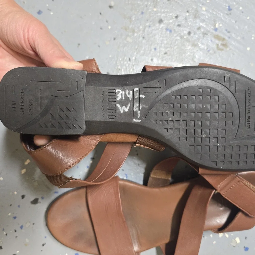 Munro American Women's Brown Leather Strappy Wedge Sandals‎ Size 9 N